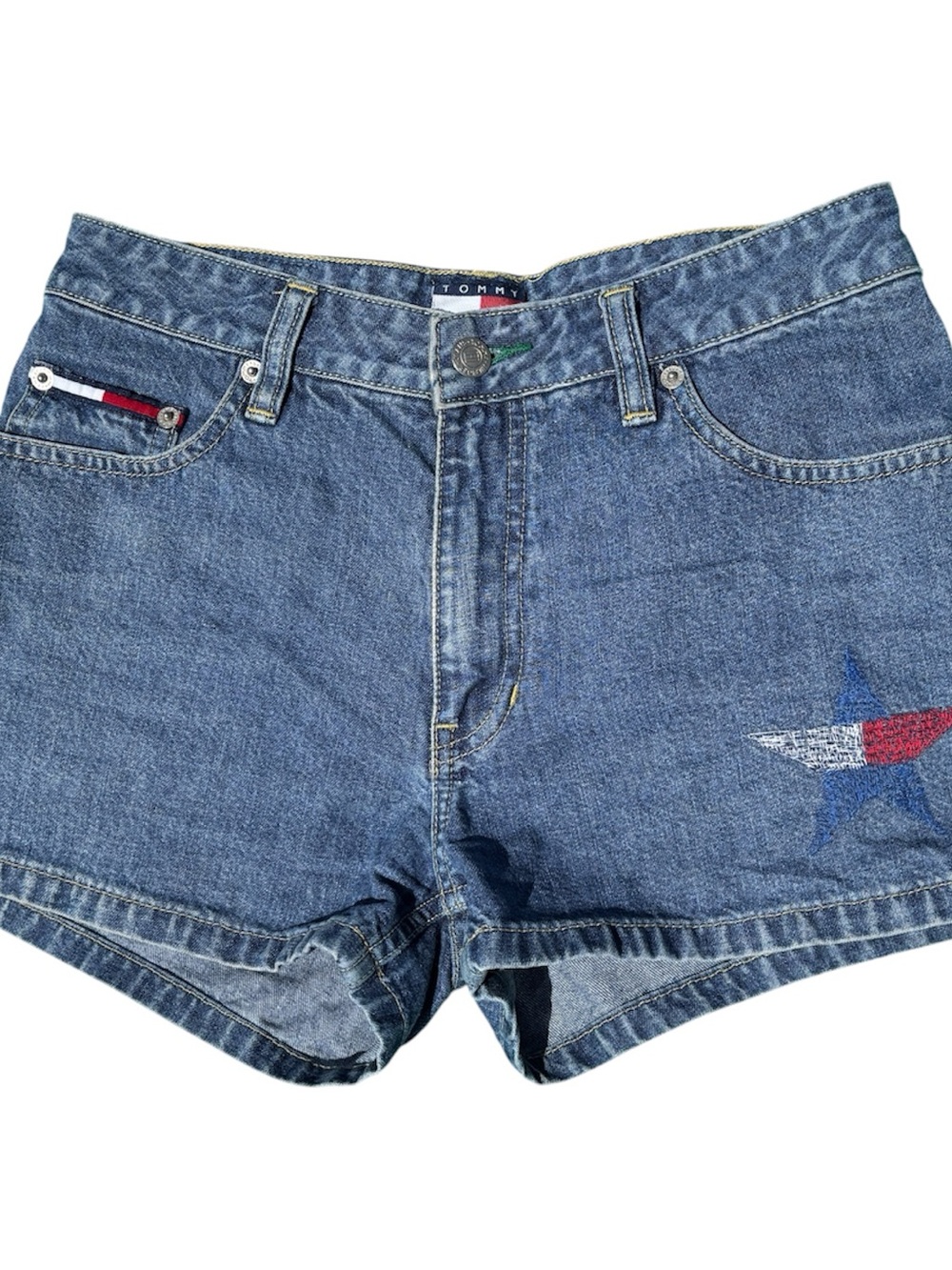 Vintage Tommy Hilfiger Distressed Blue Denim Star-Embroidered Women's Shorts Y2K
